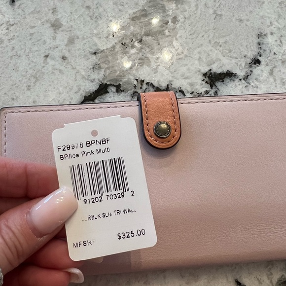 Coach 1941 Glovetanned Leather Slim Trifold Wallet Ice Pink/Multi F29978 - Picture 7 of 9